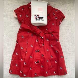 Janie and Jack Red Infant Dress (3-6 months)& tights with Dog Design. New w|tags